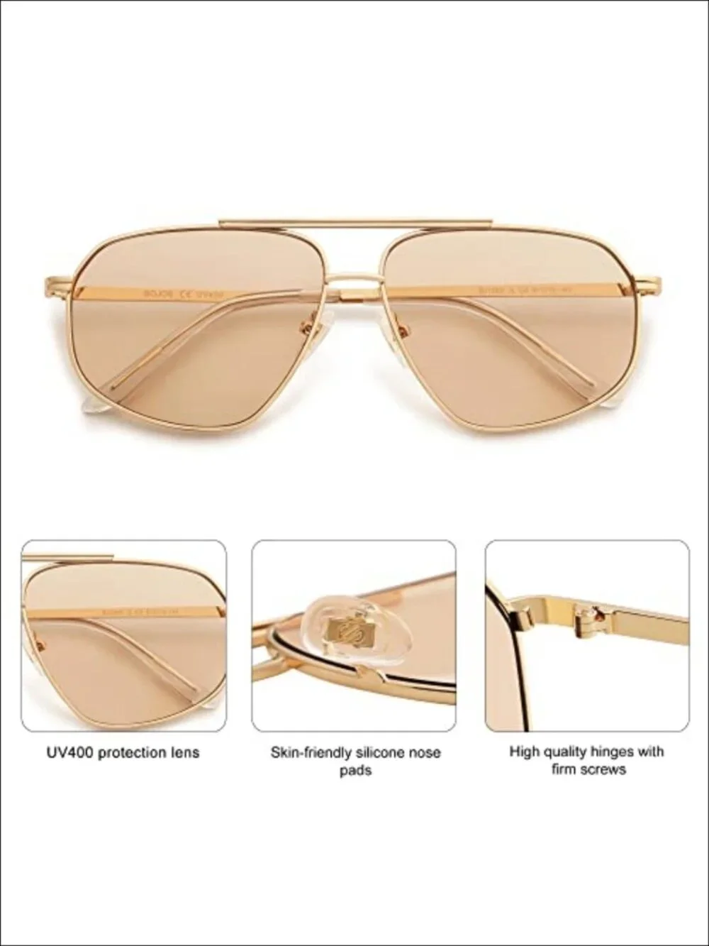 Retro Hexagon Aviator Sunglasses UV400 Metal Frame Full Frame